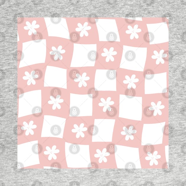 Large Floral Checker Board - pastel blush pink by JuneNostalgia